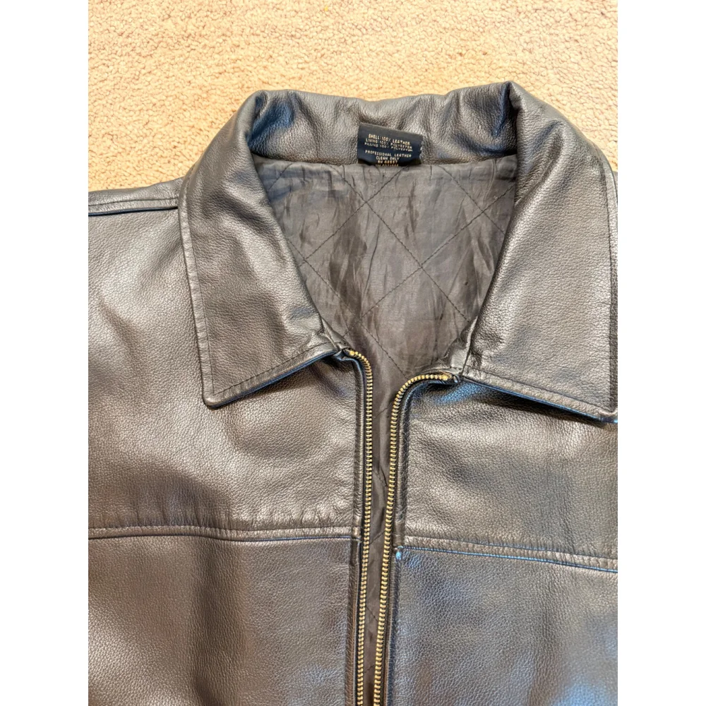 Mens Cambridge Classics Black Leather Bomber Zip-Up Moto 2X Style Edgy Retro Y2K